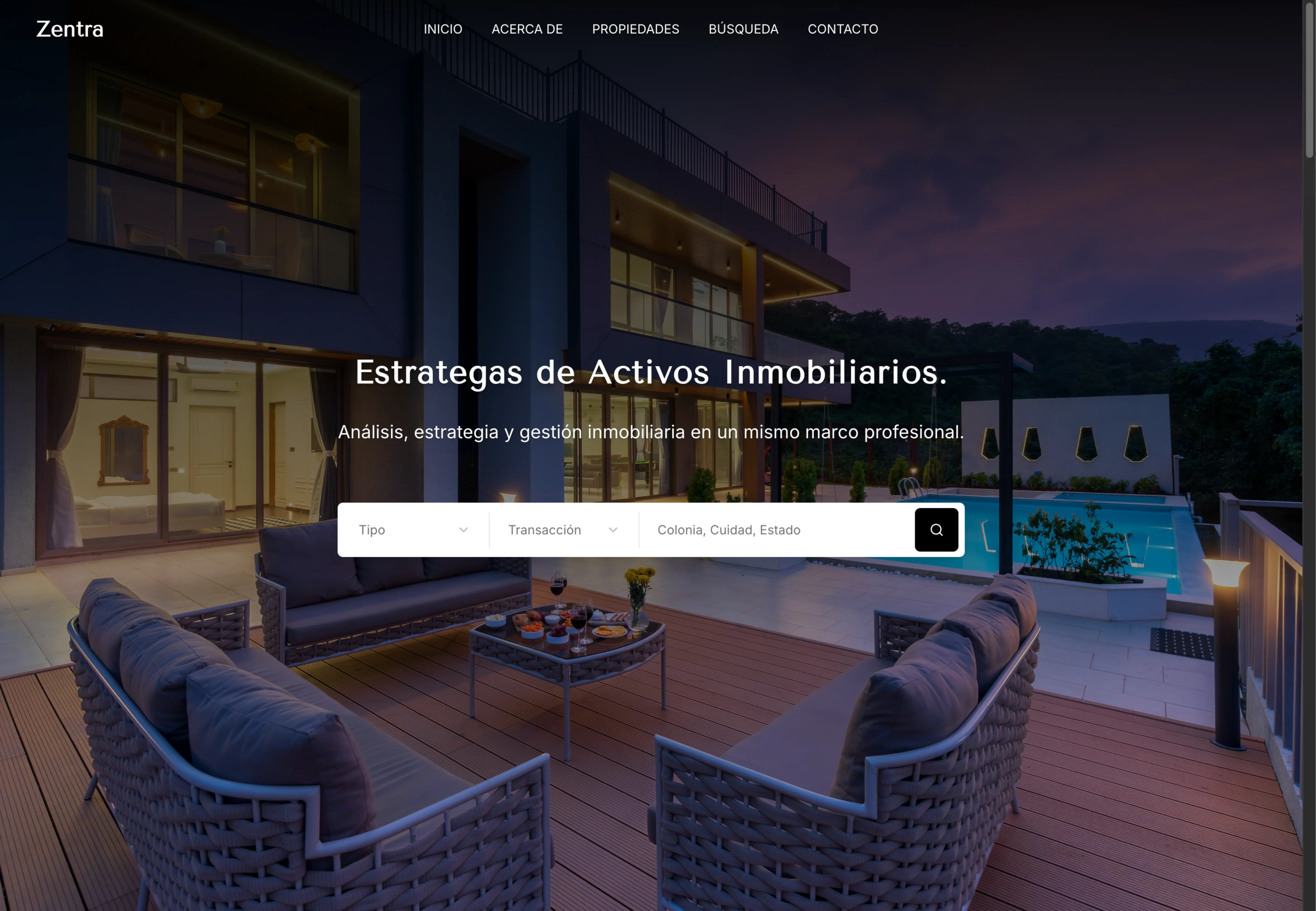 Página de inicio de Zentra Luxury Real Estate